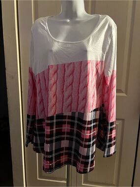 Women’s Pink & White Long-Sleeve Mixed-Print Top w/ long pants